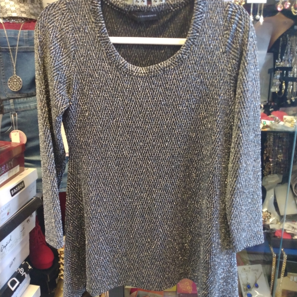 Grace Elementos womens túnica top size S black AND silver Long Sleeve casual.